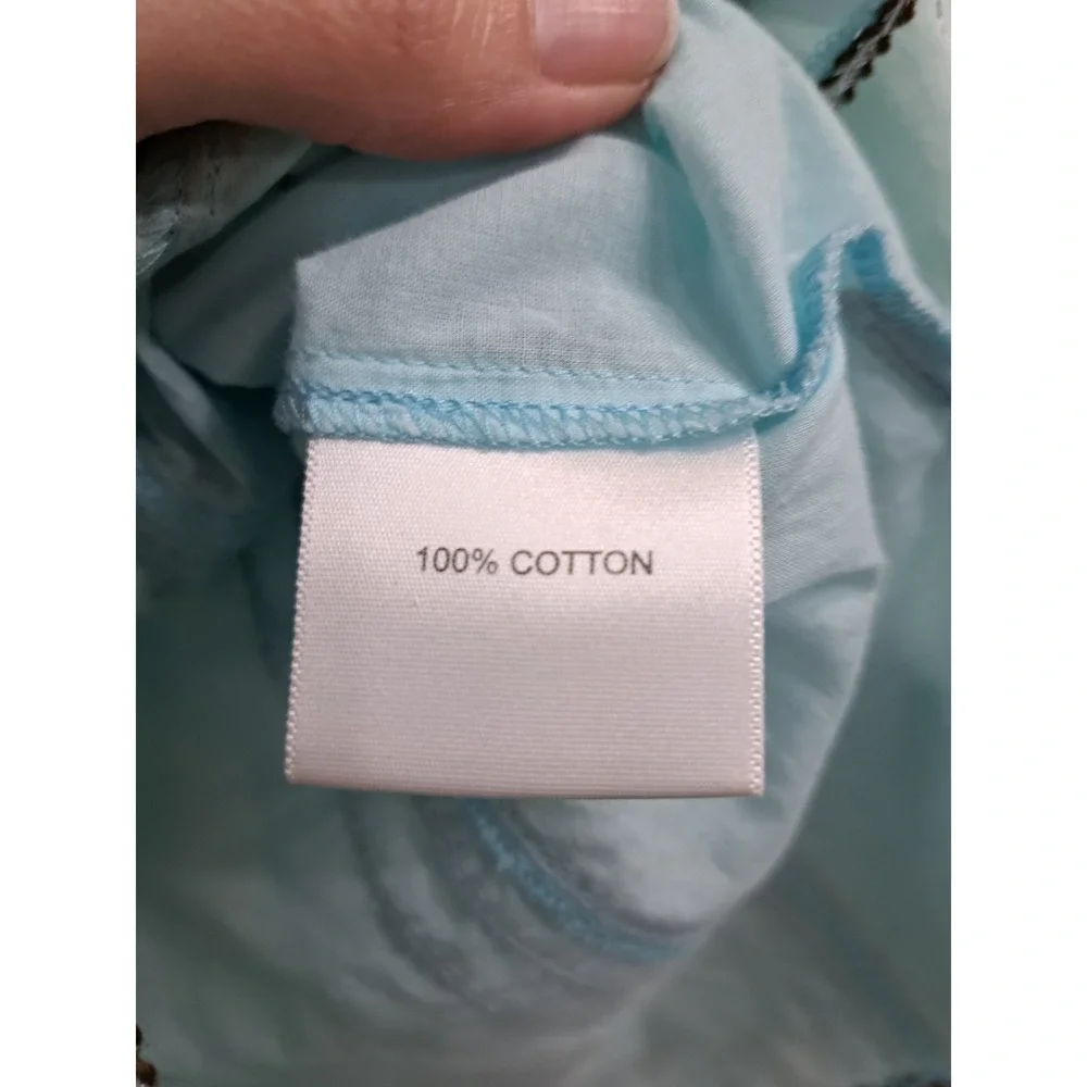 Tory Burch Sky Blue Tunic/Shirt w Brown SilverEmbellishments Size 4. 100% Cotton